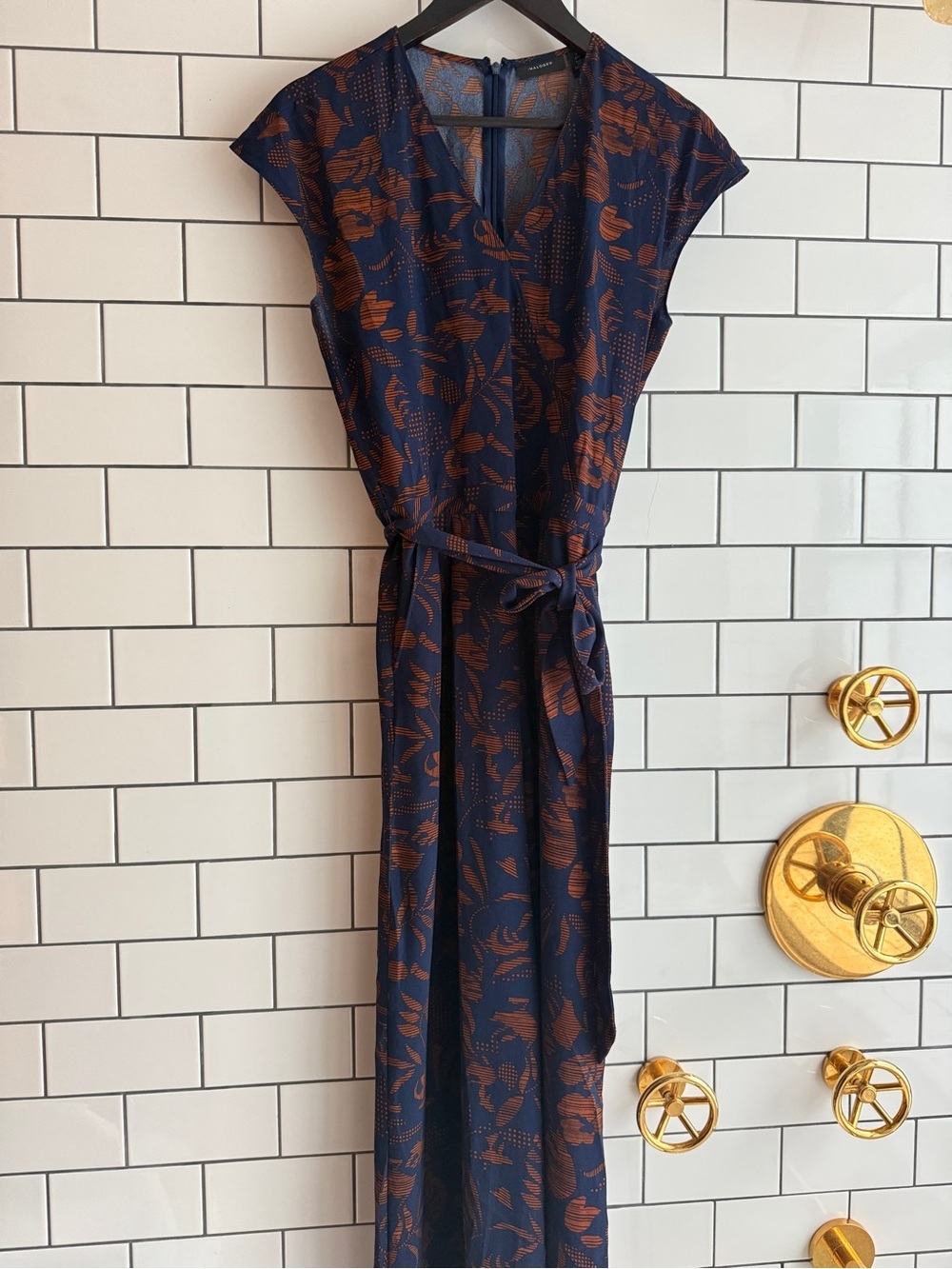 Halogen Navy Wide Leg ROMPER with Brown Floral Print